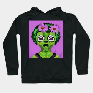 watercolor flowers green zombie girl pixel art Hoodie